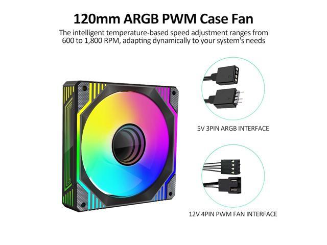 120mm Infinity Mirror ARGB Fan 5V 3Pin Addressable RGB PWM PC Computer CPU Case Cooling Fan 600-1800RPM Black 6-Pack
