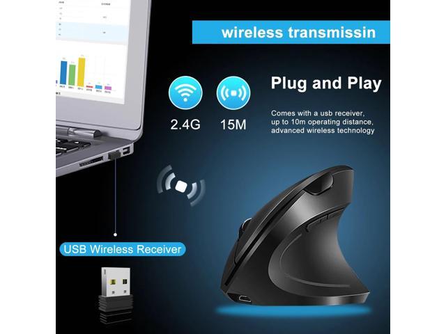 Ergonomic Mouse, 2.4G Wireless Mouse Rechargeable, 6-Button Silent Mice with 3 Adjustable Levels DPI, USB Receiver, Cordless Computer Optical...