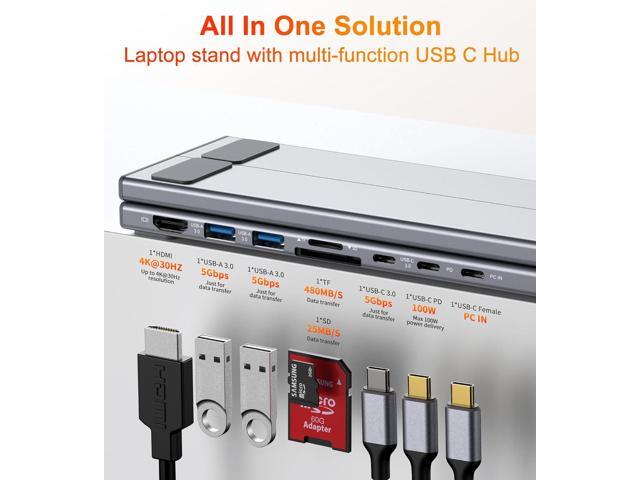 USB C Laptop Docking Station Stand, USB C Dock Tablet Stand, 8 in 1 USB C Hub with 4K HDMI, 2 USB 3.0, PD 100W, Universal Dock Station for MacBook...