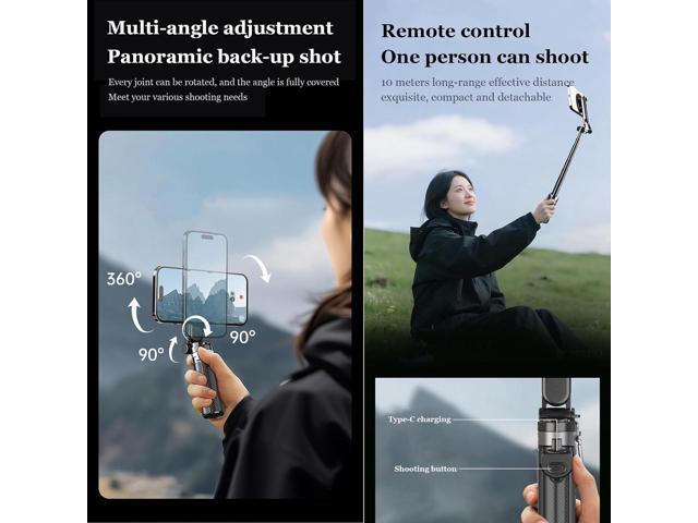 4-in-1 Multifunctional Magnetic Selfie Stick, 360°Rotation Phone Stand with Wireless Remote for iPhone & Android, Phone Tripod for Home, Travel,...