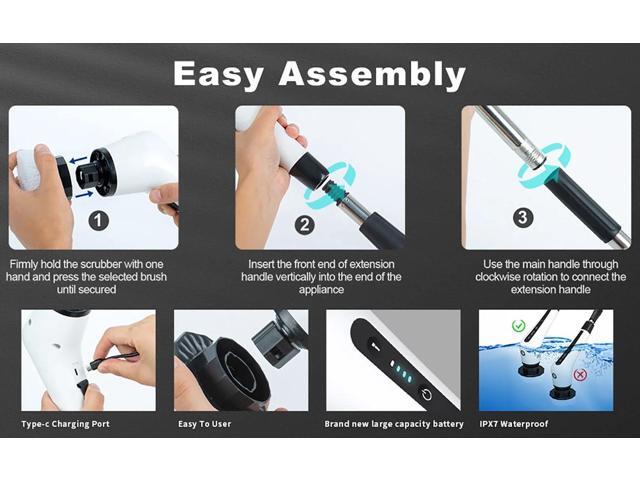 Electric Spin Scrubber, Cordless Spin Scrubber with Light, Adjustable Extension Handle for Bathtub Grout Tile Floor with 10 Replaceable Cleaner Brush