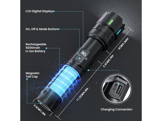 Rechargeable Flashlight, 2000 High Lumens, 5 Modes Super Bright LED Flashlight, USB-C Charging,1000m Long Distance, IPX54 Waterproof for Camping...