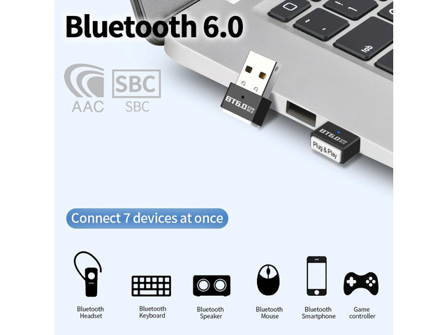 USB Bluetooth 6.0 Adapter for PC Win11/10/8.1/8/7/XP/Vista, Bluetooth Dongle Receiver/Transmitter Support Multiple Device Connections: Headset,...