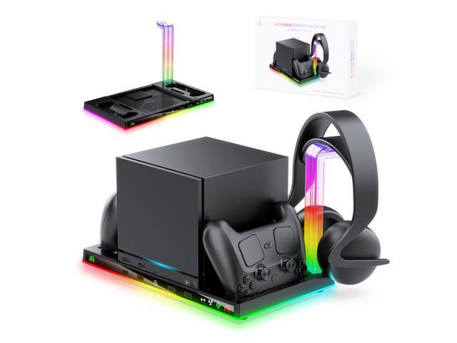 Charging Dock Stand for Steam Machine/Steam Controller, Storage Stand with Cooling Fan for Steam Controllers Puck & Headset with RGB Light