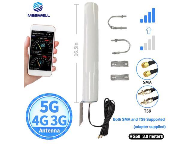MASWELL Cellular Antenna 5G LTE MIMO Antenna 4G 3G and GSM Screw Mount High Gain Cylinder Antenna 700-6000MHz SMA Male TS9 4G Main and AUX