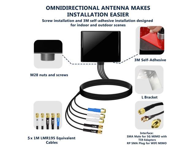 Maswell 2X2 5G MIMO 2X2 WIFI7 and GNSS Antenna 600MHz-8.0GHz Antenna Cellular 5G 4G LTE 3G WiFi6E UWB and GSM Screw Mount and L Plate Mount Cubic...
