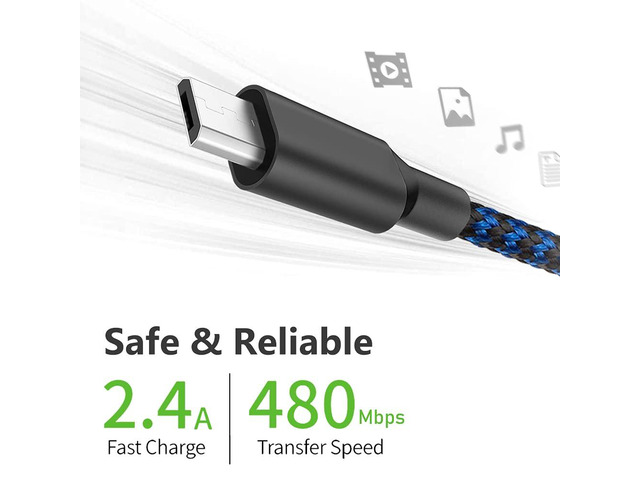 Micro USB Cable, 3Pack 6FT Android Charger Cord Long Braided Sync Fast Charging Cables Compatible with Samsung Galaxy S6 S7 Edge, Android Phone -Blue