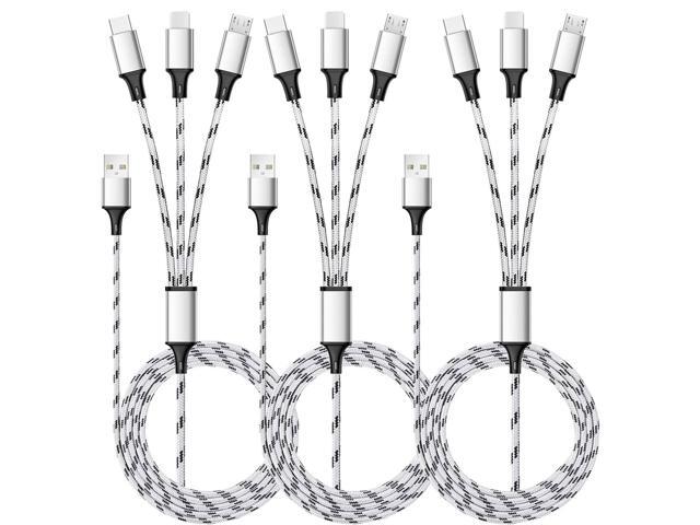 Multi Charging Cable, 5ft 3Pack Multi Charger Cable Nylon Braided Multiple USB Universal 3 in 1 Charging Cord Adapter with Type-C, Micro USB Port...