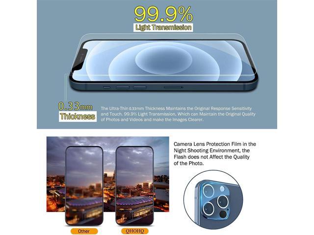QHOHQ 3 Pack Screen Protector for iPhone 12 Pro Max 6.7' with 2 Pack Tempered Glass Camera Lens Protector, Ultra HD, 9H Hardness, Scratch...