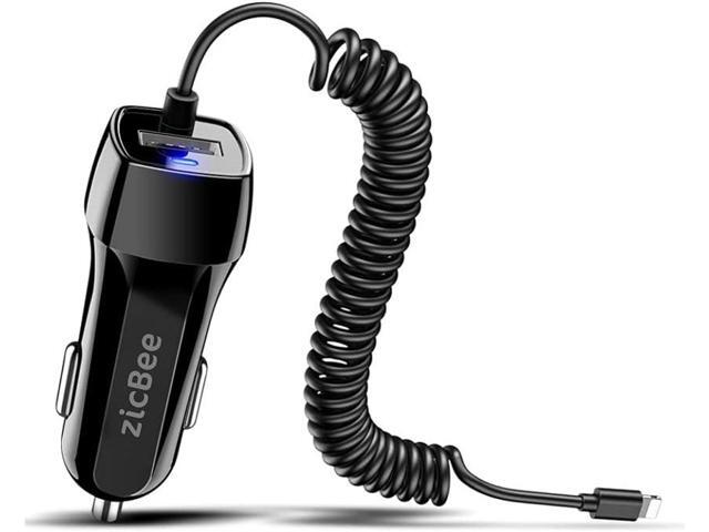 Car Charger for iPhone, 3.6A/18W Built-in 4.9ft Spiral Lightning Coiled Cable, 12-24V Fast Charging Cigarette Lighter Plug Adapter for iPhone 14 13...