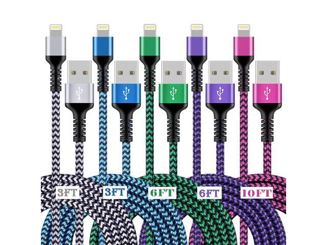 [3/6/10FT-5Pack] iPhone Charger Apple Certified Lighting Charge Cords Phone Power Data Cable Nylon Braided Fast Charging Wire for iPhone 13 12 Pro...