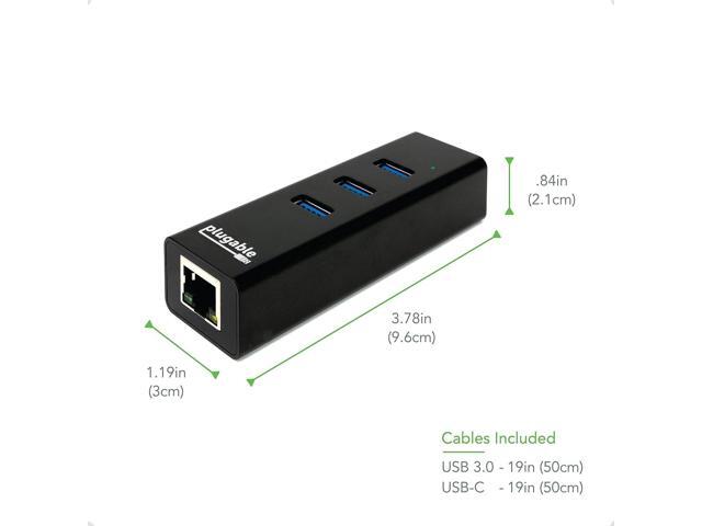 Plugable USB Hub with Ethernet, 3 Port USB 3.0 Bus Powered Hub with Gigabit Ethernet Compatible with Windows, MacBook, Linux, Chrome OS, Includes...