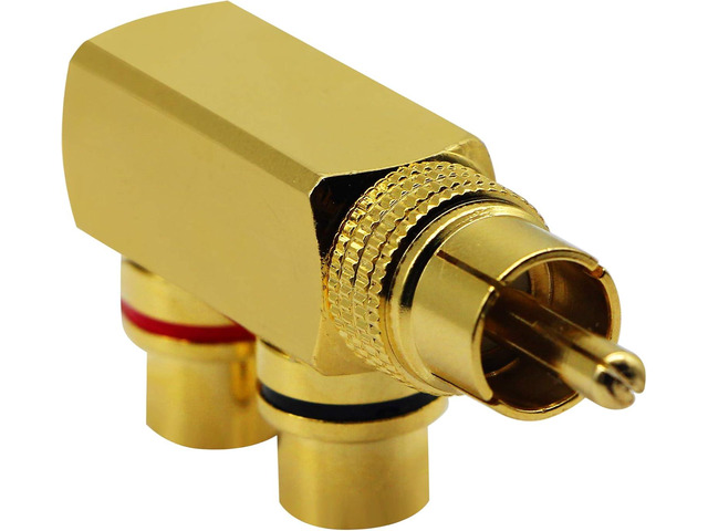 zdyCGTime RCA Splitter Adapter,90 Degree Right Angle RCA Male to 2 RCA Female Plug Audio Video Splitter Adapters Gold-Plated Metal Connector M/F(2...