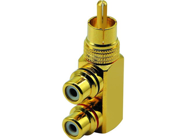 zdyCGTime RCA Splitter Adapter,90 Degree Right Angle RCA Male to 2 RCA Female Plug Audio Video Splitter Adapters Gold-Plated Metal Connector M/F(2...