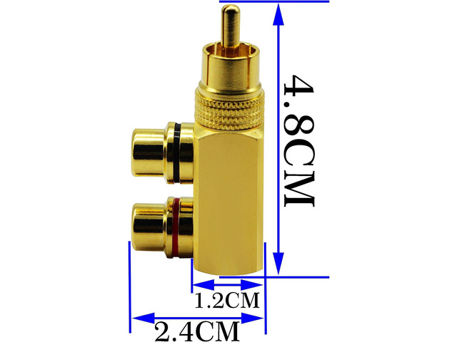 zdyCGTime RCA Splitter Adapter,90 Degree Right Angle RCA Male to 2 RCA Female Plug Audio Video Splitter Adapters Gold-Plated Metal Connector M/F(2...