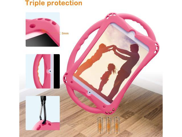 TopEsct Kids Case for iPad mini 5 4 3 2 1,Silicone Childproof Case for iPad mini 5 4 3 2 1, Built-in Handle Stand, Comes with a Strap (Pink)