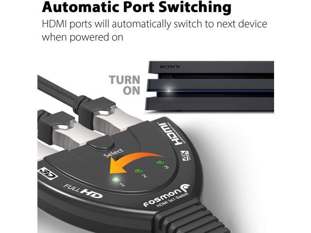 4K HDMI Switch 3 in 1 out 4K@30Hz, 3-Port HDMI Splitter Hub Switcher Auto Switching UHD 3D HDR HD 1080P HDCP, for HDTV, PS5/4, Xbox, Fire Stick