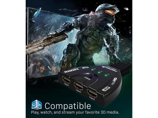 4K HDMI Switch 3 in 1 out 4K@30Hz, 3-Port HDMI Splitter Hub Switcher Auto Switching UHD 3D HDR HD 1080P HDCP, for HDTV, PS5/4, Xbox, Fire Stick
