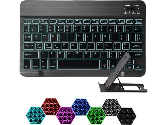 Bluetooth Keyboard, Coastacloud Ultra Slim Backlit Wireless Keyboard, Portable 7-Colors Backlit Rechargeable Keyboard with Stand for iOS.