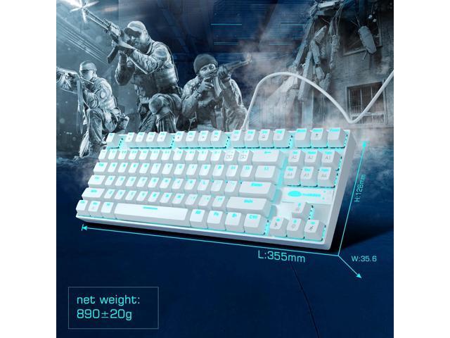 MageGee Mechanical Gaming Keyboard with Blue Switch, Compact 87 Keys Wired Computer Keyboard for Windows Laptop PC Gamer, LED Ice Blue Backlit, White