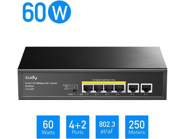 Cudy FS1006P 6-Port 10/100M PoE Switch 60W, 4 PoE Ports, CCTV Mode (Transmit Distance to 250m at 10Mbps), PD Detection,Fan-Less, Steel Case,...