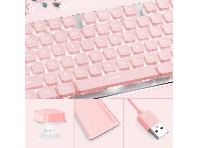 LANGTU Computer Keyboard, Backlit LED Pink for Office, All-Metal Panel USB Wired Membrane, 25 Keys Anti-ghosting, 104 Keys Laptop Compatible