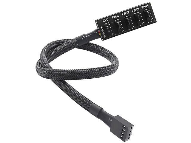 PWM Fan Hub, PC CPU Cooling 4 PIN/3PIN Power Cable Hub Splitter Adapter Sleeved Case for 12V Desktop Computer Cooler Fans 1 to 5 Way (15.7 Inch)