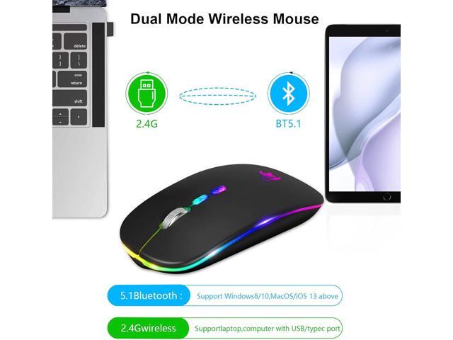 HOTLIFE LED Wireless Mouse, Slim Rechargeable Silent Portable USB Optical 2.4G Wireless Bluetooth Two Mode Computer Mice with USB Receiver and Type...