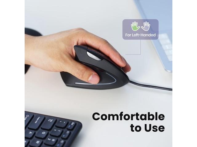 Perixx Perimice-513L Wired Vertical Ergonomic Mouse with 2 DPI, 6 Button Optical Ergo Mouse with 2 Level DPI Switch 1000 1600, Left Handed, Black