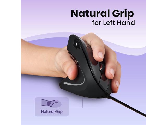 Perixx Perimice-513L Wired Vertical Ergonomic Mouse with 2 DPI, 6 Button Optical Ergo Mouse with 2 Level DPI Switch 1000 1600, Left Handed, Black
