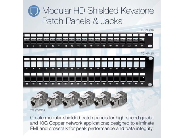 TRENDnet 48-Port Blank Keystone Shielded 2U HD Patch Panel, TC-KP48S, 2U 19 Metal Rackmount Housing, Network Management Panel, Recommended with...