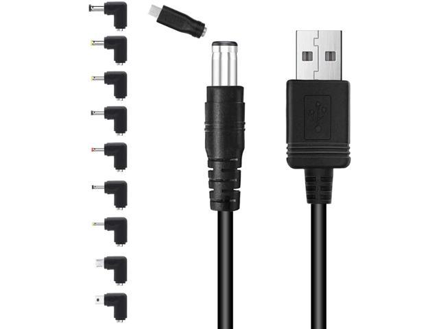 USB to DC 5.5 x 2.1mm Plug Power Cable with 10 Connector Tips (5.5x2.5, 4.8x1.7, 4.0x1.7, 4.0x1.35, 3.5x1.35, 3.0x1.1, 2.5x0.7, Micro USB, Type-C.
