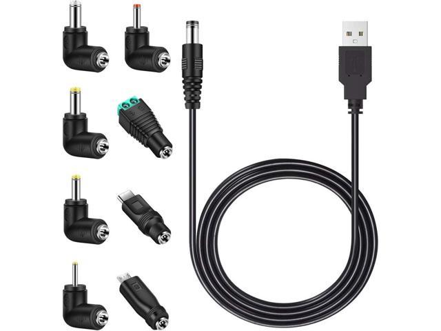 M Universal 5V DC Power Cable, USB to DC 5.5x2.1mm Plug Charging Cord with 8 Connector Tips(5.5x2.5, 4.8x1.7, 4.0x1.7, 3.5x1.35, 2.5x0.7, Micro.
