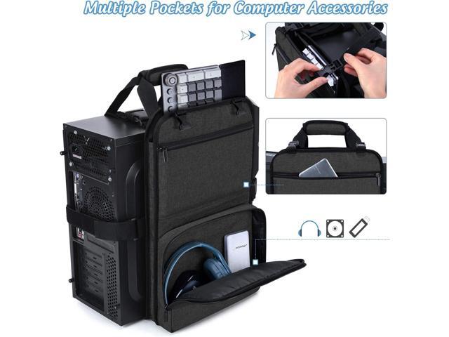 Trunab PC Tower Carrying Strap with Handle, Desktop Computer Case Belt Holder with Pockets for Keyboard, Cable, Headphone, Ideal for Transporting...