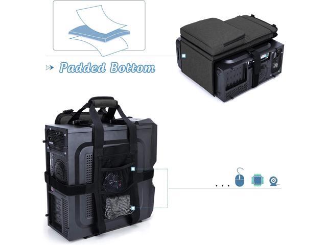 Trunab PC Tower Carrying Strap with Handle, Desktop Computer Case Belt Holder with Pockets for Keyboard, Cable, Headphone, Ideal for Transporting...