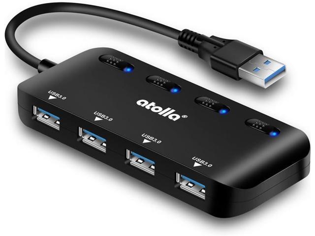 USB 3.0 Hub Splitter - USB Extender 4 Port USB Ultra Slim Data Hub with Individual Power Switch and LED