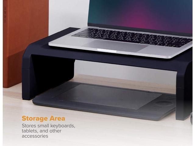Bostitch Office Konnect Adjustable Monitor Stand Riser, 4 Height Adjustments, Built-In Cable Management, Rubber Feet - Black