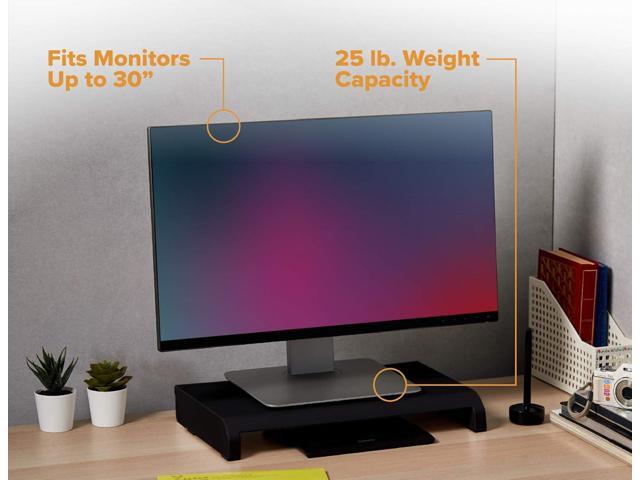 Bostitch Office Konnect Adjustable Monitor Stand Riser, 4 Height Adjustments, Built-In Cable Management, Rubber Feet - Black