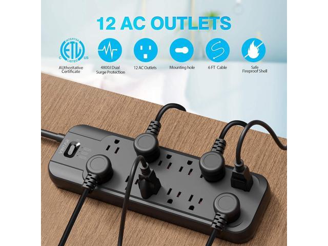 VINTAR Power Strip Surge Protector (2 × 4800 Joules) with 12 AC Outlets,1875W Output, 6ft Long Extension Cord Flat Plug with Dual Surge Protection...