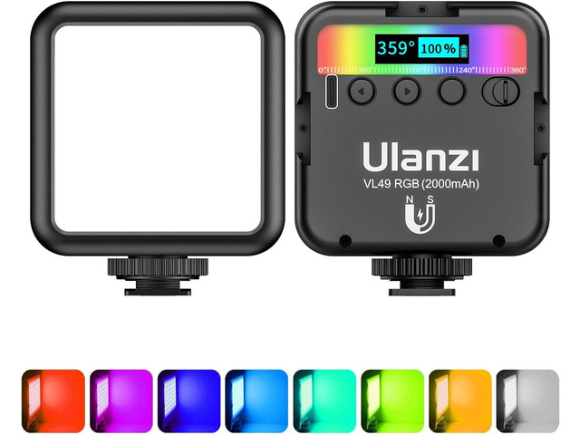 ULANZI VL49 RGB Video Lights, LED Camera Light 360° Full Color Portable Photography Lighting w 3 Cold Shoe, 2000mAh Rechargeable CRI 95+ 2500-9000K...