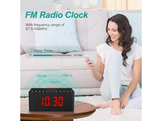 ANJANK Wooden Digital Alarm Clock FM Radio,Qi Certified Fast Wireless Charger Station for iPhone/Samsung,Dimmable LED Display,USB Charging...
