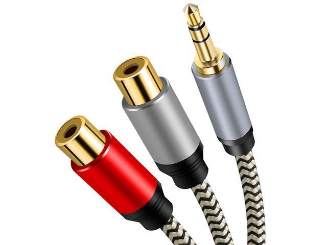 3.5mm to 2RCA Female Cable 12Ft, Hanprmee 3.5mm Male to 2 RCA Female Jack Stereo Audio Cable Y Adapter for iPod, Tablets, MP3, HiFi Stereo System.