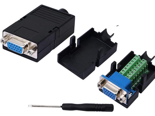 VGA DB15 Solderless Connector 3+9 D-SUB 15 Pin VGA 3 Row Breakout Board Adaptor with Case+Screwdriver(2-Pack Fmale)