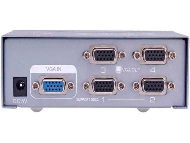 D Powered 4-Port VGA Splitter Box 1 in 4 Out Video Distribution Duplicator High Resolution 1080p 250 MHz for 1 PC to Multiple Monitors