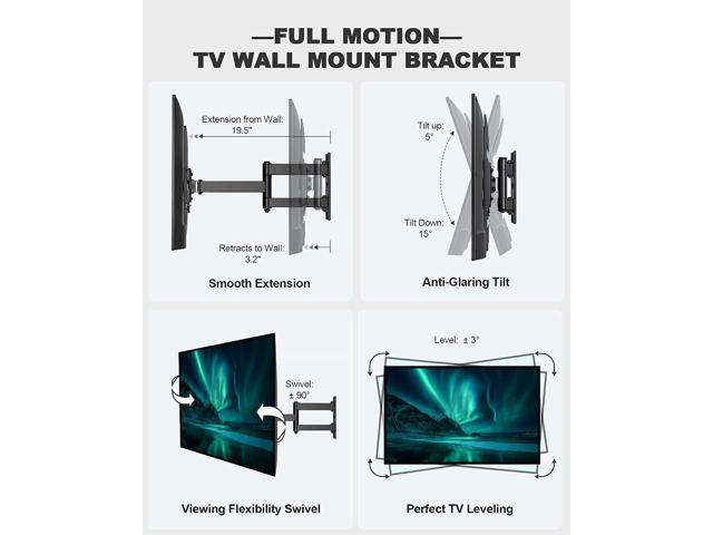 Full Motion Articulating Swivel Extension TV Wall Mount with Tilt for 32-55'' LED, OLED and 4K TVs with VESA Up to 400x400mm-Weight Capacity Up to...