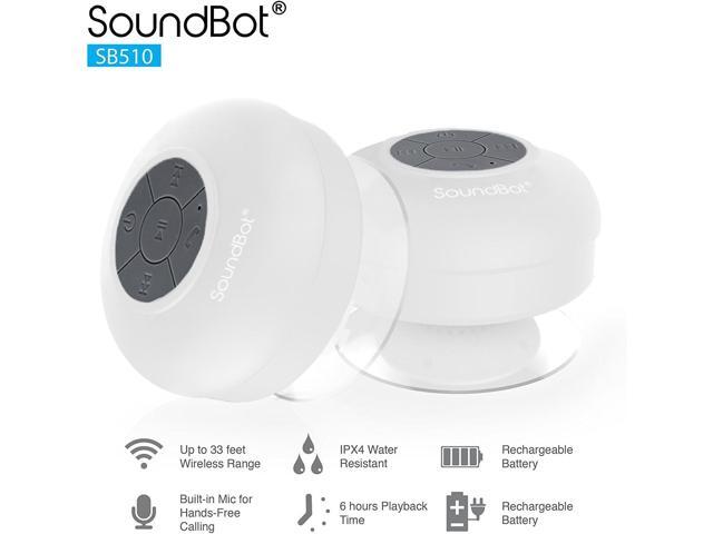 Soundbot SB510 HD Water Resistant Bluetooth Shower Speaker, Handsfree Portable Speakerphone with Built-in Mic, 6hrs of Playtime, Control Buttons...