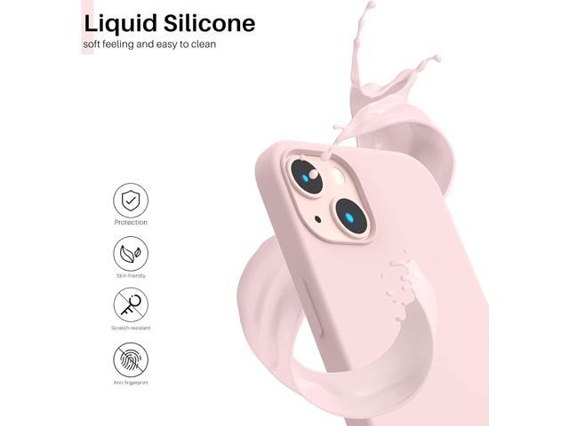Compatible with iPhone 13 Case 6.1, Slim Liquid Silicone 3 Layers Full Covered Soft Gel Rubber Case Cover 6.1 inch-Chalk Pink
