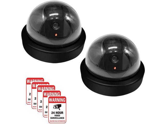 Dummy Camera CCTV Surveillance System with Realistic Simulated LEDs, findTop 2 Pack Fake Hemisphere Security Camera with 5 Pieces Warning Security.