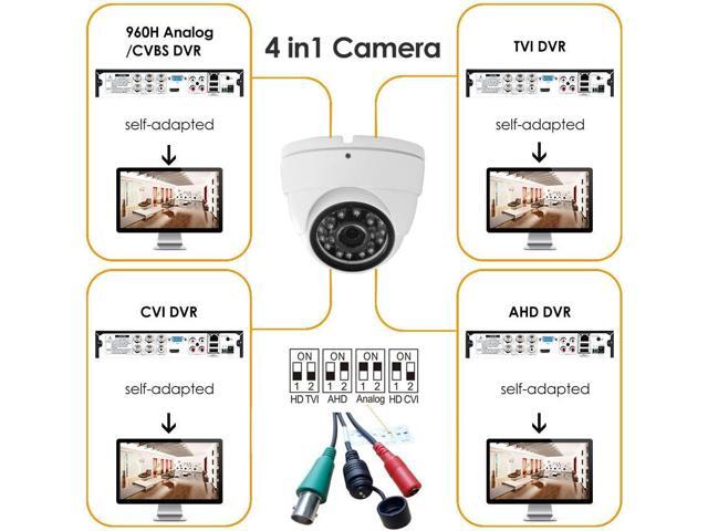 Analog CCTV Camera HD 1080P 4-in-1 (TVI/AHD/CVI/960H Analog) Security Dome Camera Outdoor Metal Housing, 24 IR-LEDs True Day & Night Monitoring...