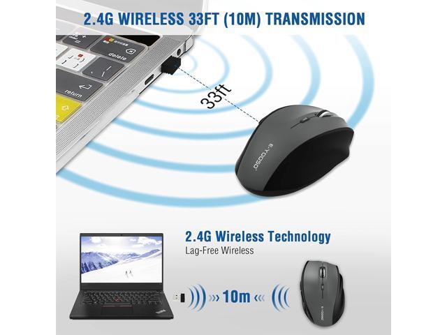 E-YOOSO Wireless Mouse for Laptop, Portable Optical Computer Mouse, 6 Buttons, Cordless 2.4GHz with USB Receiver, 5-Level 4800 DPI, 18 Months...